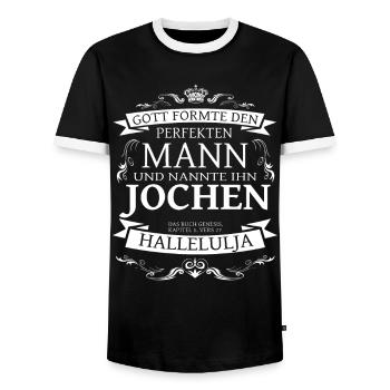Jochen der perfekte Mann von Gott geformt Design - Männer Kontrast-T-Shirt - Schwarz/Weiß - Vorne - AI Model Female 172 light (172cm) & AI Model Male 178 light (178cm)