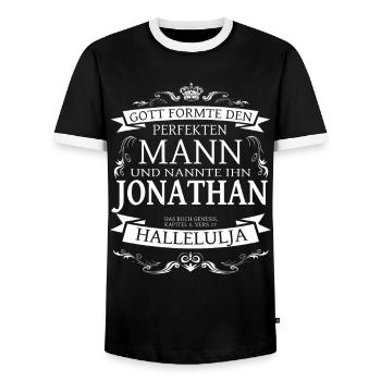 Johnatan der perfekte Mann von Gott geformt Design - Männer Kontrast-T-Shirt - Schwarz/Weiß - Vorne - AI Model Female 172 light (172cm) & AI Model Male 178 light (178cm)
