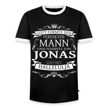 Jonas der perfekte Mann von Gott geformt Design - Männer Kontrast-T-Shirt - Schwarz/Weiß - Vorne - AI Model Female 172 light (172cm) & AI Model Male 178 light (178cm)