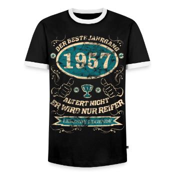 1957 der bester Jahrgang - Männer Kontrast-T-Shirt - Schwarz/Weiß - Vorne - AI Model Female 172 light (172cm) & AI Model Male 178 light (178cm)