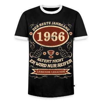 1966 der bester Jahrgang - Männer Kontrast-T-Shirt - Schwarz/Weiß - Vorne - AI Model Female 172 light (172cm) & AI Model Male 178 light (178cm)