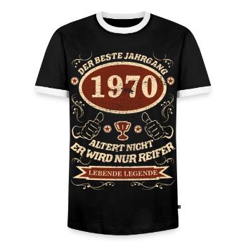 1970 der bester Jahrgang - Männer Kontrast-T-Shirt - Schwarz/Weiß - Vorne - AI Model Female 172 light (172cm) & AI Model Male 178 light (178cm)