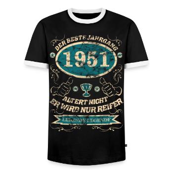 1951 der bester Jahrgang Design - Männer Kontrast-T-Shirt - Schwarz/Weiß - Vorne - AI Model Female 172 light (172cm) & AI Model Male 178 light (178cm)