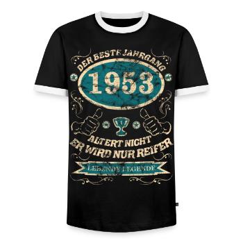1953 der bester Jahrgang Design - Männer Kontrast-T-Shirt - Schwarz/Weiß - Vorne - AI Model Female 172 light (172cm) & AI Model Male 178 light (178cm)