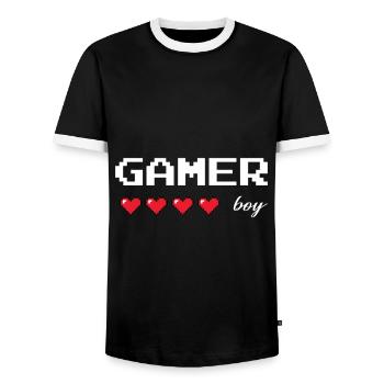 Der Gamer Junge mit roten Herzen Design - Männer Kontrast-T-Shirt - Schwarz/Weiß - Vorne - AI Model Female 172 light (172cm) & AI Model Male 178 light (178cm)