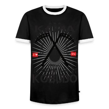 Kama Okinawa Kobudo Design - Männer Kontrast-T-Shirt - Schwarz/Weiß - Vorne - AI Model Female 172 light (172cm) & AI Model Male 178 light (178cm)
