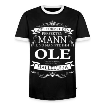 Ole der perfekte Mann von Gott geformt Design - Männer Kontrast-T-Shirt - Schwarz/Weiß - Vorne - AI Model Female 172 light (172cm) & AI Model Male 178 light (178cm)