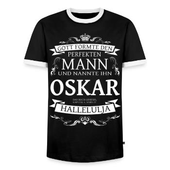 Oskar der perfekte Mann von Gott geformt Design - Männer Kontrast-T-Shirt - Schwarz/Weiß - Vorne - AI Model Female 172 light (172cm) & AI Model Male 178 light (178cm)