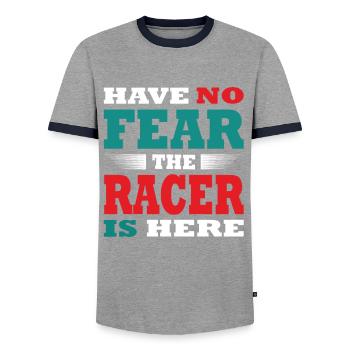 N’ayez pas peur du Rennfahrer est ici Tenue - T-shirt contrasté Homme - gris/marine  - Devant - AI Model Female 172 light (172cm) & AI Model Male 178 light (178cm)