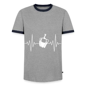 my heart sleeps for bell pepper design - Men's Ringer Shirt - grey/navy  - Front - AI Model Female 172 light (172cm) & AI Model Male 178 light (178cm)