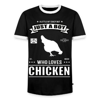 Just a Boy Who Loves Chickens Outfit - Men's Ringer Shirt - black/white - Front - AI Model Female 172 light (172cm) & AI Model Male 178 light (178cm)