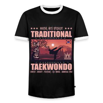 Taekwondo Corée 3 - T-shirt contrasté Homme - noir/blanc - Devant - AI Model Female 172 light (172cm) & AI Model Male 178 light (178cm)