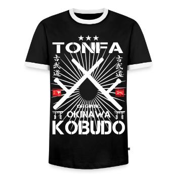 Tonfa Kobudo: Die Kunst von Okinawa - Männer Kontrast-T-Shirt - Schwarz/Weiß - Vorne - AI Model Female 172 light (172cm) & AI Model Male 178 light (178cm)