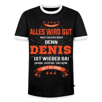 Alles wird gut denn Denis Ist da T-Shirt - Männer Kontrast-T-Shirt - Schwarz/Weiß - Vorne - AI Model Female 172 light (172cm) & AI Model Male 178 light (178cm)