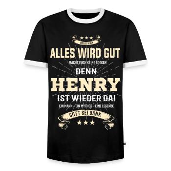 Alles wird gut denn Henry Ist da T-Shirt - Männer Kontrast-T-Shirt - Schwarz/Weiß - Vorne - AI Model Female 172 light (172cm) & AI Model Male 178 light (178cm)