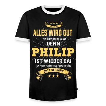 Alles wird gut denn Philip Ist da T-Shirt - Männer Kontrast-T-Shirt - Schwarz/Weiß - Vorne - AI Model Female 172 light (172cm) & AI Model Male 178 light (178cm)