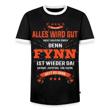 Alles wird gut denn Fynn Ist da T-Shirt - Männer Kontrast-T-Shirt - Schwarz/Weiß - Vorne - AI Model Female 172 light (172cm) & AI Model Male 178 light (178cm)