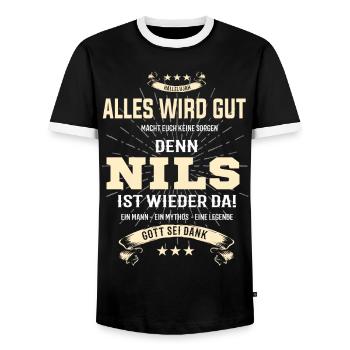 Alles wird gut denn Nils Ist da T-Shirt - Männer Kontrast-T-Shirt - Schwarz/Weiß - Vorne - AI Model Female 172 light (172cm) & AI Model Male 178 light (178cm)