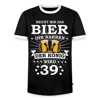 Reicht mir das Bier ihr Narren der König wird 39 - Männer Kontrast-T-Shirt - Schwarz/Weiß - Vorne - AI Model Female 172 light (172cm) & AI Model Male 178 light (178cm)