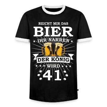 Reicht mir das Bier ihr Narren der König wird 41 - Männer Kontrast-T-Shirt - Schwarz/Weiß - Vorne - AI Model Female 172 light (172cm) & AI Model Male 178 light (178cm)