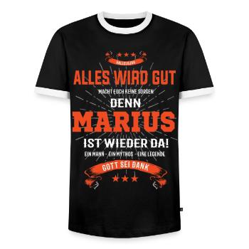 Alles wird gut denn Marius Ist da Outfit - Männer Kontrast-T-Shirt - Schwarz/Weiß - Vorne - AI Model Female 172 light (172cm) & AI Model Male 178 light (178cm)