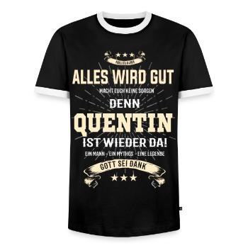 Alles wird gut denn Quentin Ist da Outfit - Männer Kontrast-T-Shirt - Schwarz/Weiß - Vorne - AI Model Female 172 light (172cm) & AI Model Male 178 light (178cm)