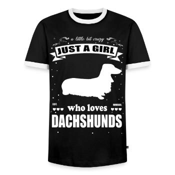 Just a Girl who loves Dachshunds, - Dachshund Design - Men's Ringer Shirt - black/white - Front - AI Model Female 172 light (172cm) & AI Model Male 178 light (178cm)