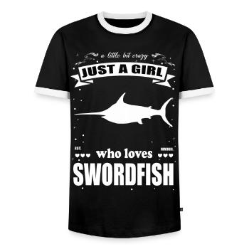 Just a Girl Who Loves Swordfish Outfit - Men's Ringer Shirt - black/white - Front - AI Model Female 172 light (172cm) & AI Model Male 178 light (178cm)