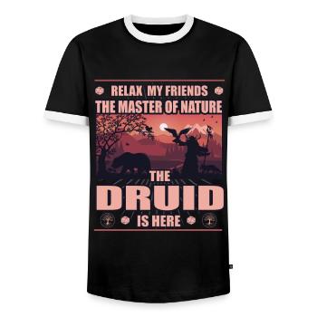 Druids - Masters of Nature - Role Playing Design - Men's Ringer Shirt - black/white - Front - AI Model Female 172 light (172cm) & AI Model Male 178 light (178cm)
