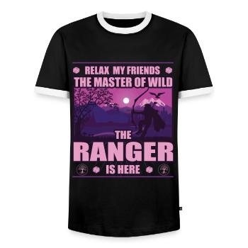Ranger - Masters of the Wilderness: Explore Nature - Men's Ringer Shirt - black/white - Front - AI Model Female 172 light (172cm) & AI Model Male 178 light (178cm)
