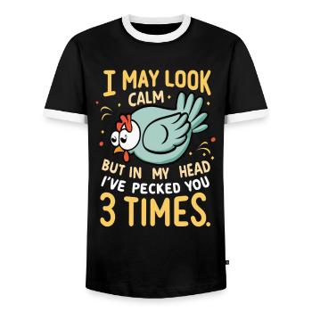 I May Look calm Chicken Chickens Chicken Coop - Men's Ringer Shirt - black/white - Front - AI Model Female 172 light (172cm) & AI Model Male 178 light (178cm)