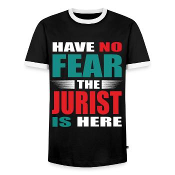 Have no Fear the Jurist is here Outfit - Männer Kontrast-T-Shirt - Schwarz/Weiß - Vorne - AI Model Female 172 light (172cm) & AI Model Male 178 light (178cm)