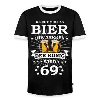 Reicht mir das Bier ihr Narren der König wird 74 - Männer Kontrast-T-Shirt - Schwarz/Weiß - Vorne - AI Model Female 172 light (172cm) & AI Model Male 178 light (178cm)