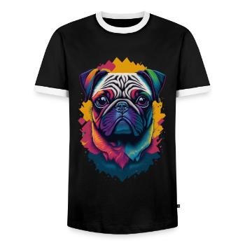 Carlin chien couleur explosion chiens illustration - T-shirt contrasté Homme - noir/blanc - Devant - AI Model Female 172 light (172cm) & AI Model Male 178 light (178cm)