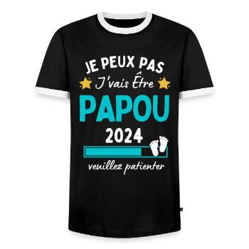 Je peux pas j'vais être Papou 2024 Futur Papy - T-shirt contrasté Homme - noir/blanc - Devant - AI Model Female 172 light (172cm) & AI Model Male 178 light (178cm)