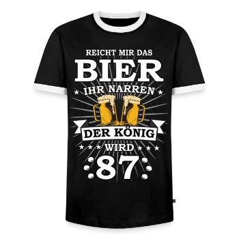 Reicht mir das Bier ihr Narren der König wird 87 - Männer Kontrast-T-Shirt - Schwarz/Weiß - Vorne - AI Model Female 172 light (172cm) & AI Model Male 178 light (178cm)