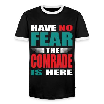 Have no Fear the Comrade is here Outfit - Men's Ringer Shirt - black/white - Front - AI Model Female 172 light (172cm) & AI Model Male 178 light (178cm)