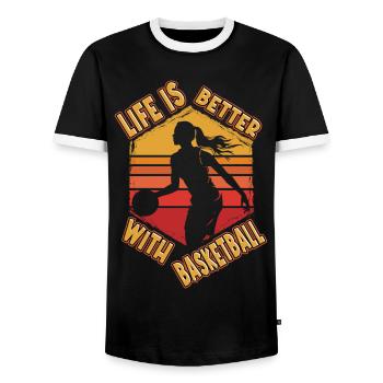 Basketball Frau Basketballerin Basketballspielerin - Männer Kontrast-T-Shirt - Schwarz/Weiß - Vorne - AI Model Female 172 light (172cm) & AI Model Male 178 light (178cm)