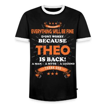 Everything will be fine Theo Is back - Men's Ringer Shirt - black/white - Front - AI Model Female 172 light (172cm) & AI Model Male 178 light (178cm)