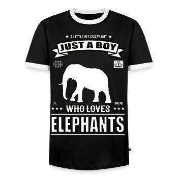 Just a Boy Who Loves Elephant Outfit - Men's Ringer Shirt - black/white - Front - AI Model Female 172 light (172cm) & AI Model Male 178 light (178cm)