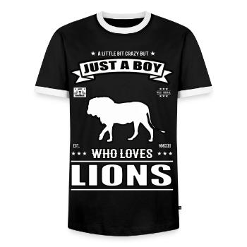 Just a Boy Who Loves Lions Outfit - Men's Ringer Shirt - black/white - Front - AI Model Female 172 light (172cm) & AI Model Male 178 light (178cm)