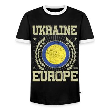 Cool Ukraine Design - Men's Ringer Shirt - black/white - Front - AI Model Female 172 light (172cm) & AI Model Male 178 light (178cm)