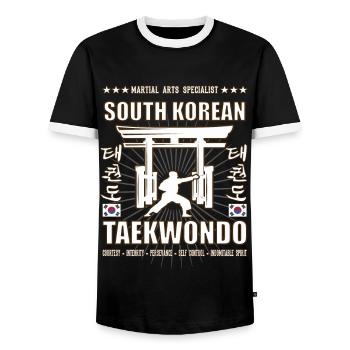 coole Taekwondo Kampfsport Design mit Kanji - Männer Kontrast-T-Shirt - Schwarz/Weiß - Vorne - AI Model Female 172 light (172cm) & AI Model Male 178 light (178cm)