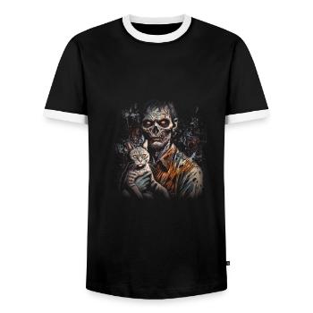 Cataclysm - Compagnon apocalyptique - Zombie et chat - T-shirt contrasté Homme - noir/blanc - Devant - AI Model Female 172 light (172cm) & AI Model Male 178 light (178cm)