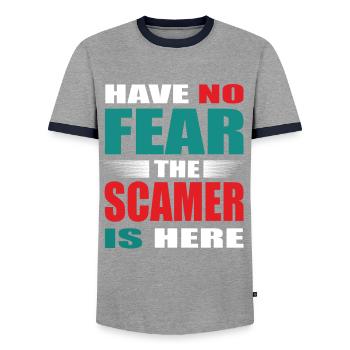 N’ayez pas peur que l’escroc soit là Tenue - T-shirt contrasté Homme - gris/marine  - Devant - AI Model Female 172 light (172cm) & AI Model Male 178 light (178cm)