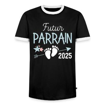Futur Parrain 2025 Cadeau baptême - T-shirt contrasté Homme - noir/blanc - Devant - AI Model Female 172 light (172cm) & AI Model Male 178 light (178cm)