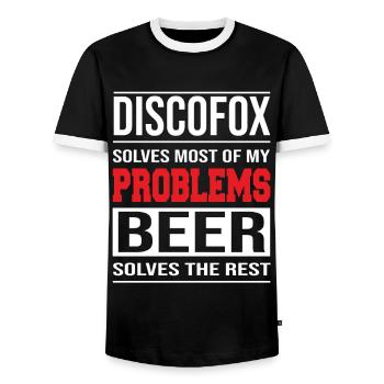 Discofox solves problems, beer solves the rest - Men's Ringer Shirt - black/white - Front - AI Model Female 172 light (172cm) & AI Model Male 178 light (178cm)