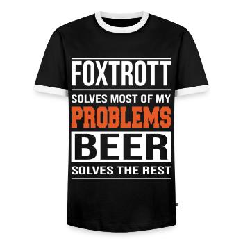 Foxtrot solves problems, beer solves the rest - Men's Ringer Shirt - black/white - Front - AI Model Female 172 light (172cm) & AI Model Male 178 light (178cm)