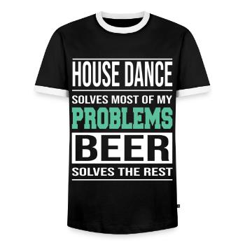 La danse house résout les problèmes, la bière résout le reste - T-shirt contrasté Homme - noir/blanc - Devant - AI Model Female 172 light (172cm) & AI Model Male 178 light (178cm)