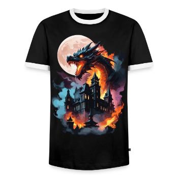 DRAGON MIDNIGHT BLAZE: STADT IN FLAMMEN, MONDCHAOS - Männer Kontrast-T-Shirt - Schwarz/Weiß - Vorne - AI Model Female 172 light (172cm) & AI Model Male 178 light (178cm)